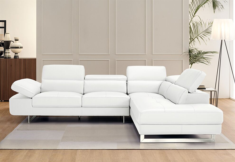 White leather right-facing sectional w/ moving headrests by Beverly Hills