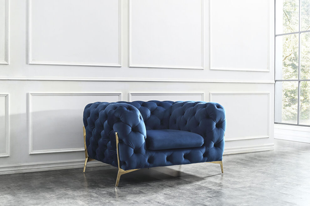 Blue fabric glam style chair w/ gold legs by Beverly Hills