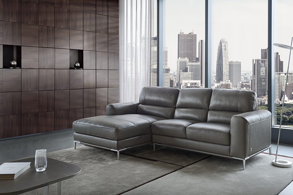 Modern top grain dark gray leather sectional sofa by Beverly Hills
