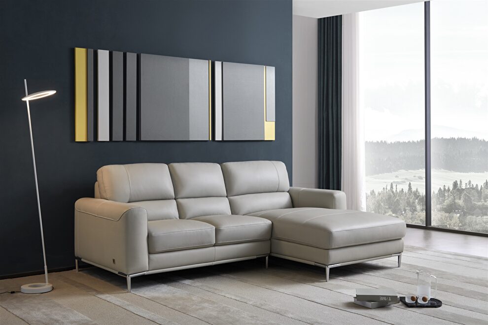 Modern top grain smoke gray leather sectional sofa by Beverly Hills