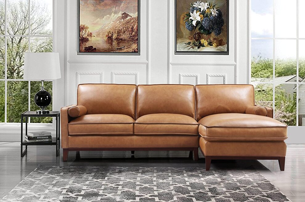 Saddle color leather sectional sofa by Beverly Hills
