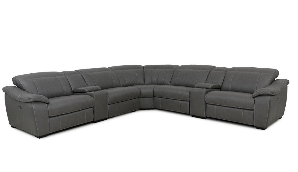 Gray motion recliner sectional w/ adjustable headrests by Beverly Hills