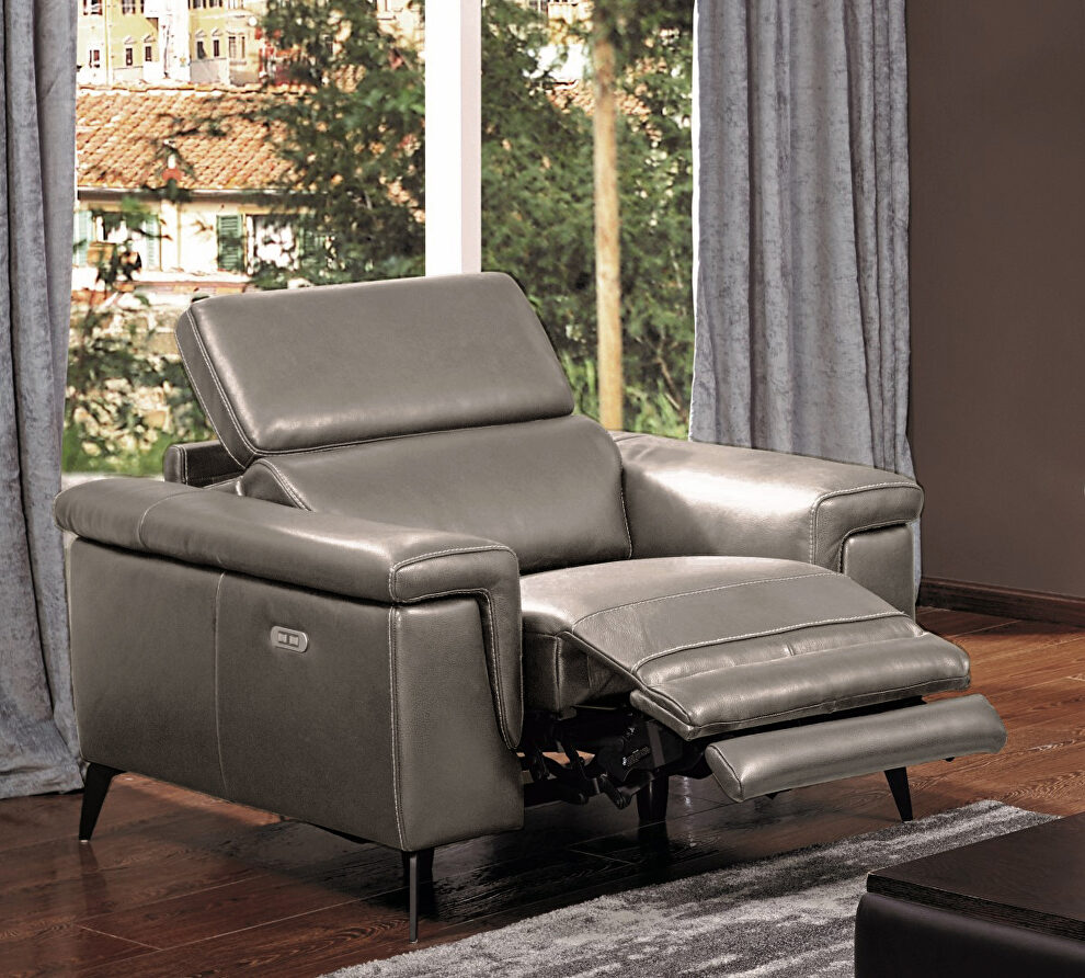 Gray leather chair w/ adjustable headrest by Beverly Hills