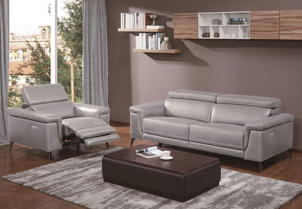 Gray leather sofa w/ adjustable headrests by Beverly Hills