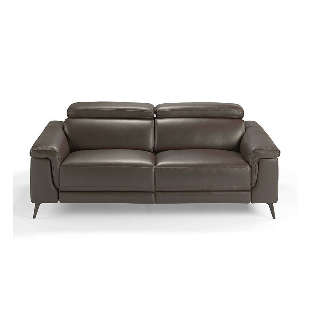 Brown leather loveseat w/ adjustable headrests by Beverly Hills