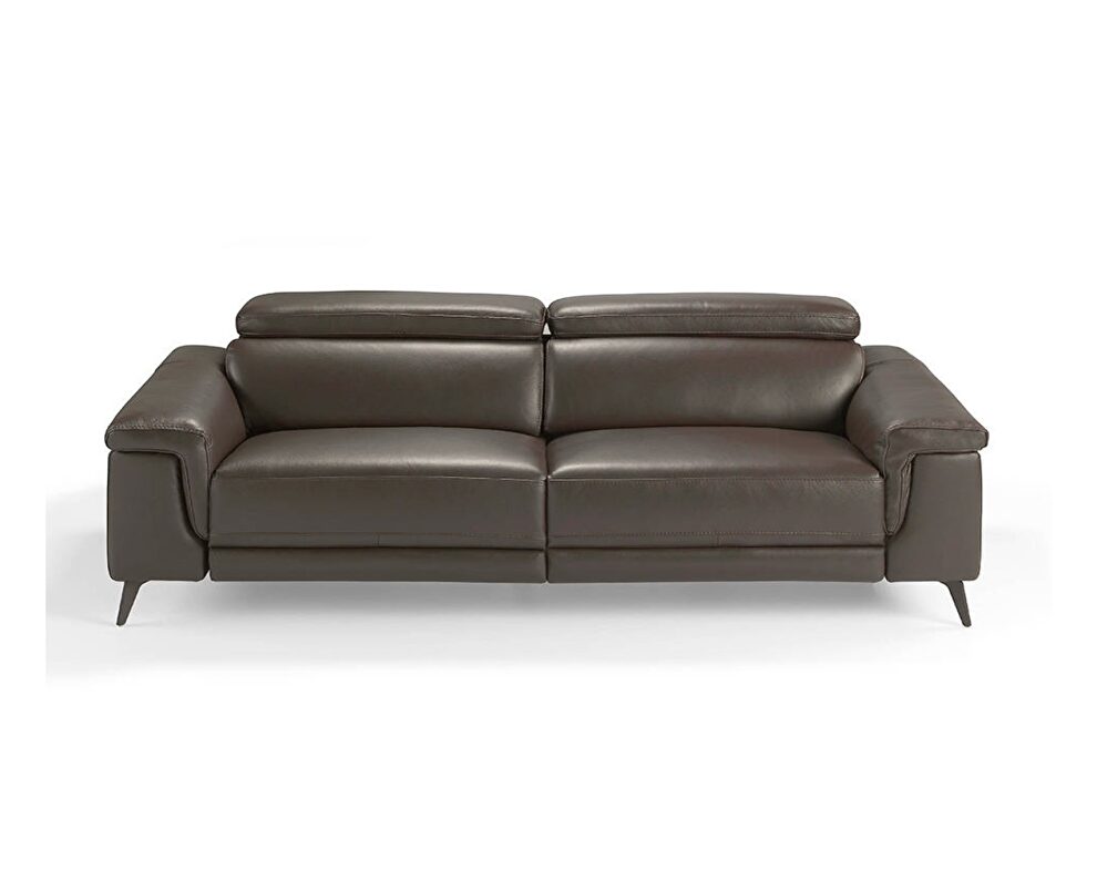 Brown leather sofa w/ adjustable headrests by Beverly Hills