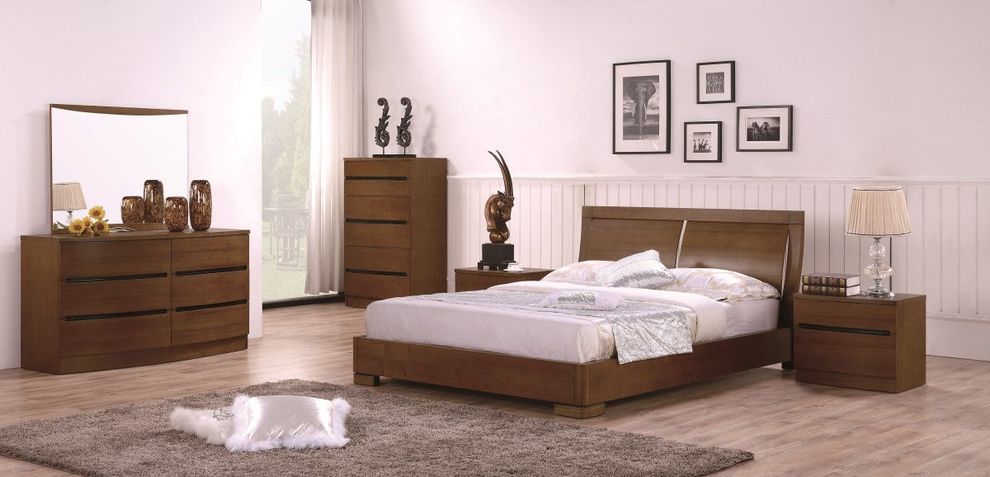 Teak finish platform full bed in modern style by Beverly Hills