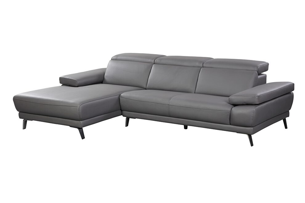 Full gray leather sectional sofa by Beverly Hills