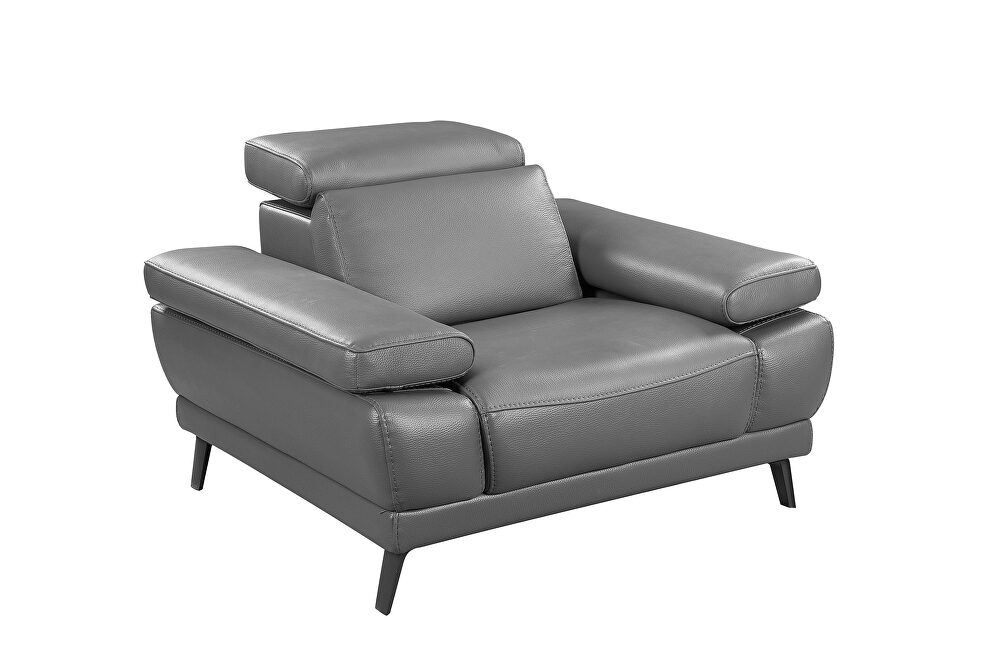 Slate gray leather chair w/ adjustable headrests by Beverly Hills