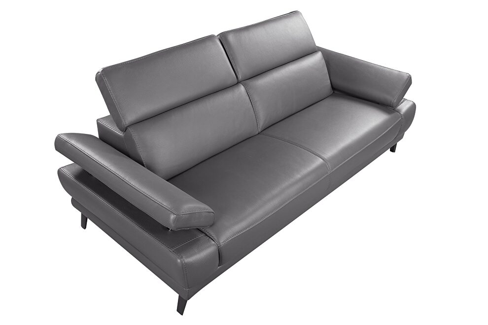 Slate gray leather loveseat w/ adjustable headrests by Beverly Hills