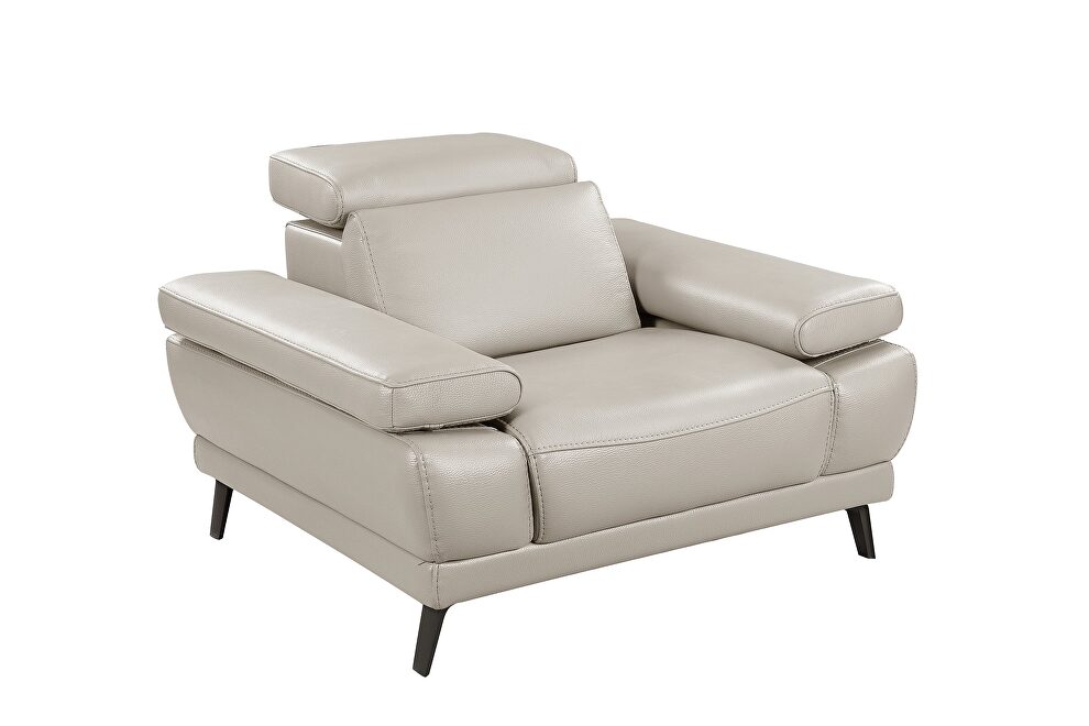 Smoke taupe leather chair w/ adjustable headrests by Beverly Hills