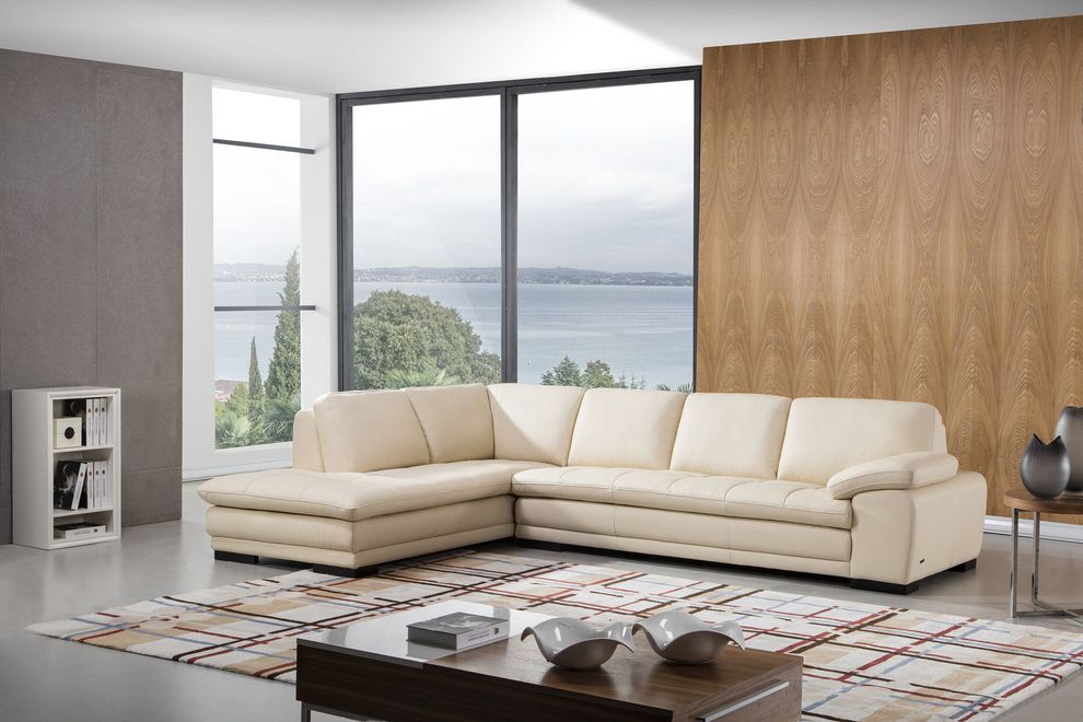 Left-facing beige leather contemporary sectional by Beverly Hills
