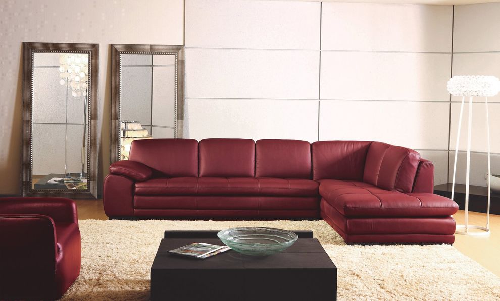 Right-facing red leather low-profile contemporary sectional by Beverly Hills