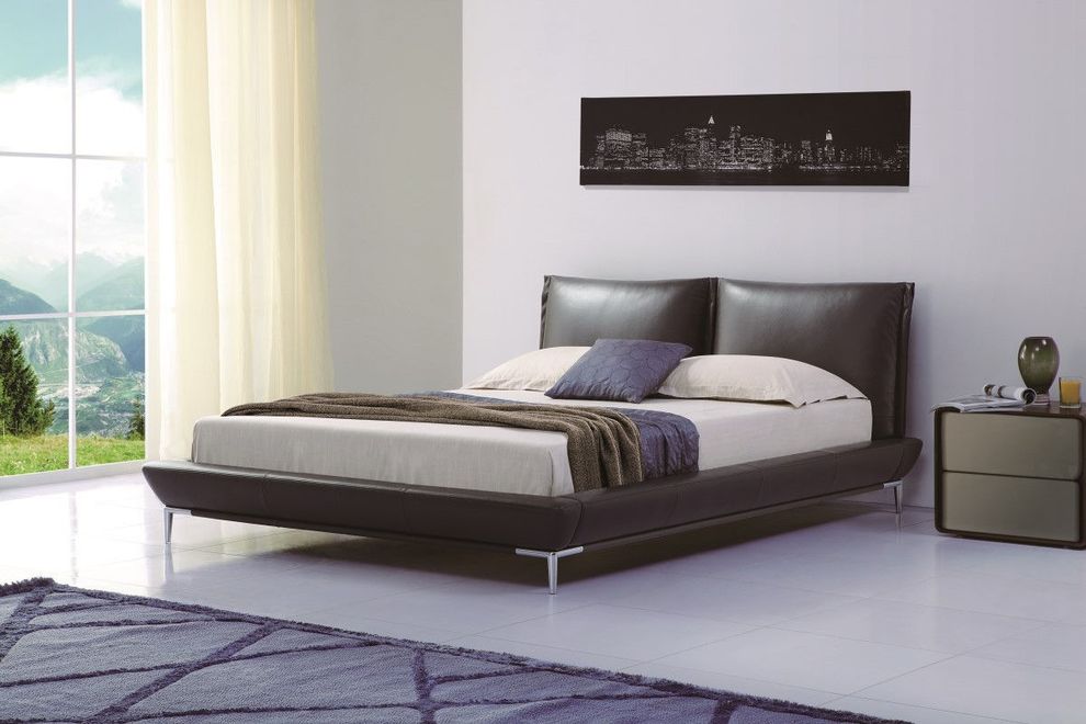 Dark graphite leather low-profile king bed by Beverly Hills
