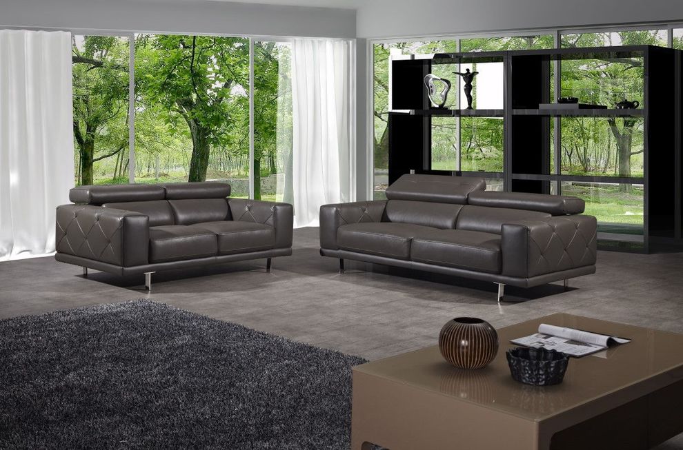 Modern low-profile leather sofa in gray by Beverly Hills