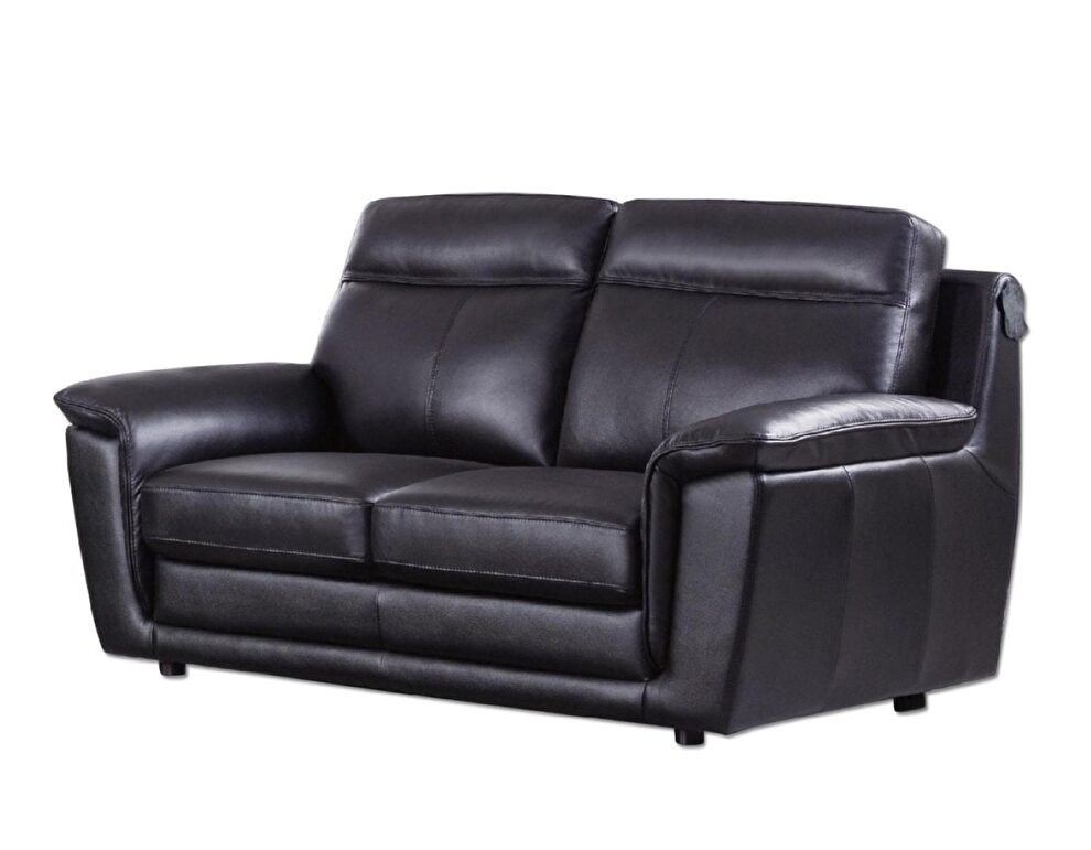 Contemporary casual style loveseat in black leather by Beverly Hills