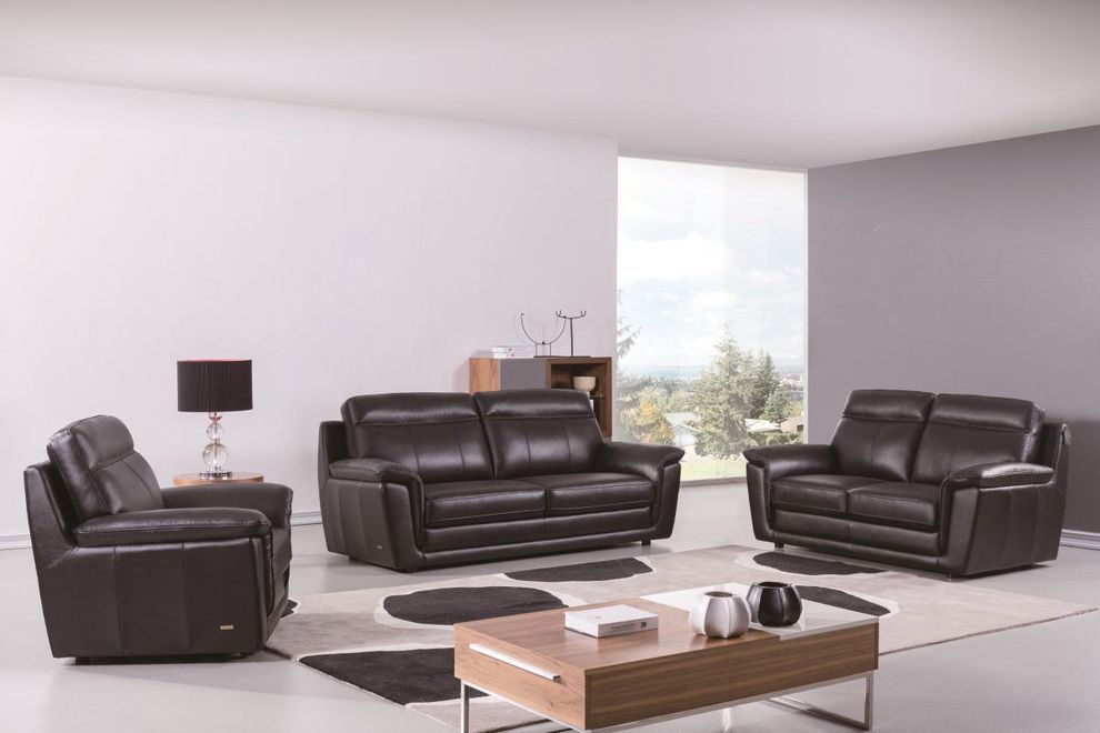 Contemporary casual style sofa in black leather by Beverly Hills