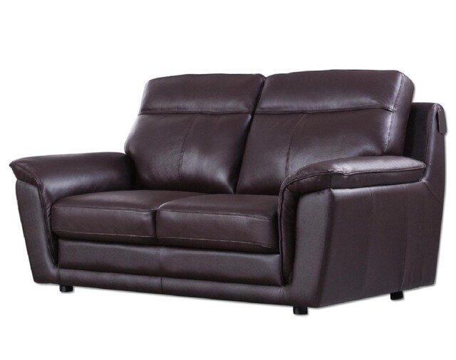 Contemporary casual style loveseat in brown leather by Beverly Hills