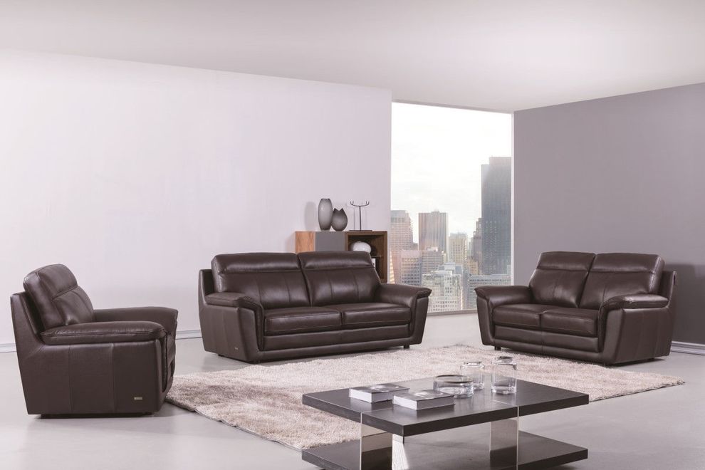 Contemporary casual style sofa in brown leather by Beverly Hills
