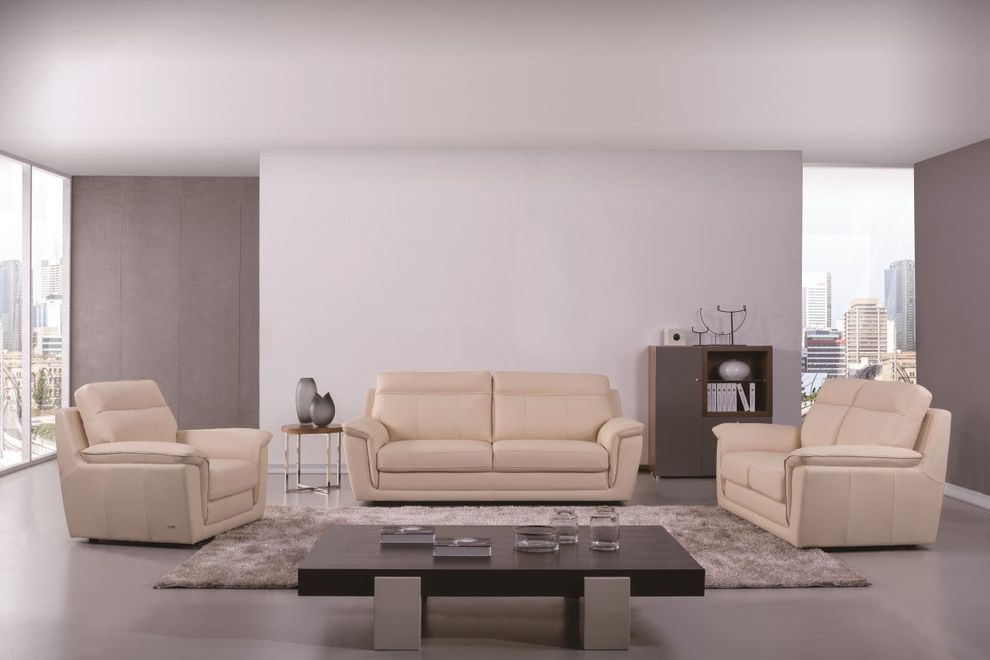 Contemporary casual style sofa in beige leather by Beverly Hills