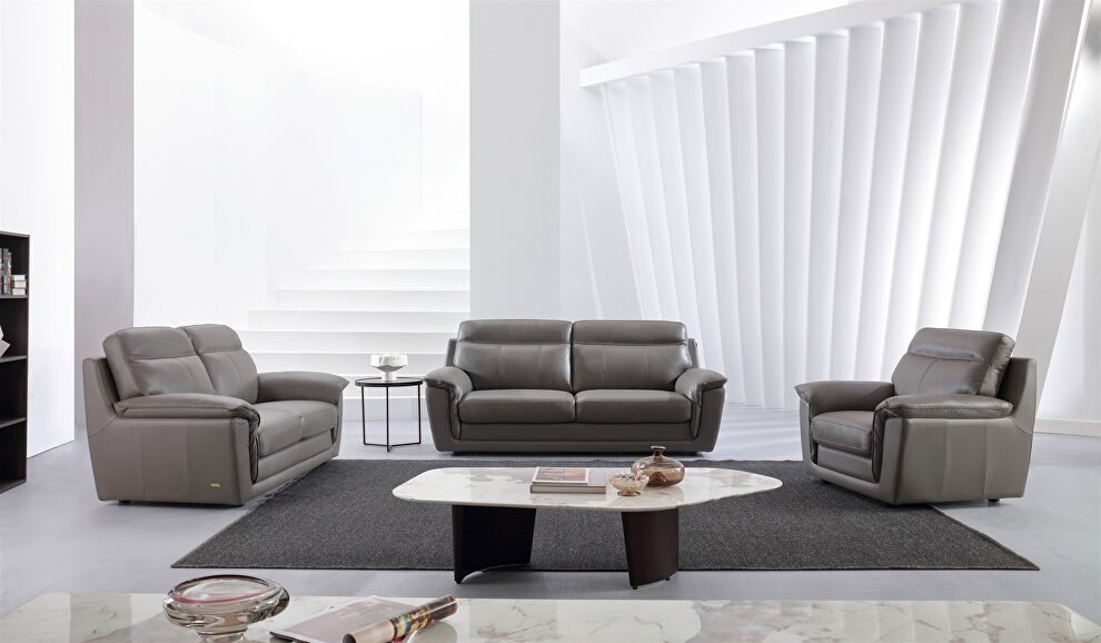 Contemporary casual style sofa in gray leather by Beverly Hills