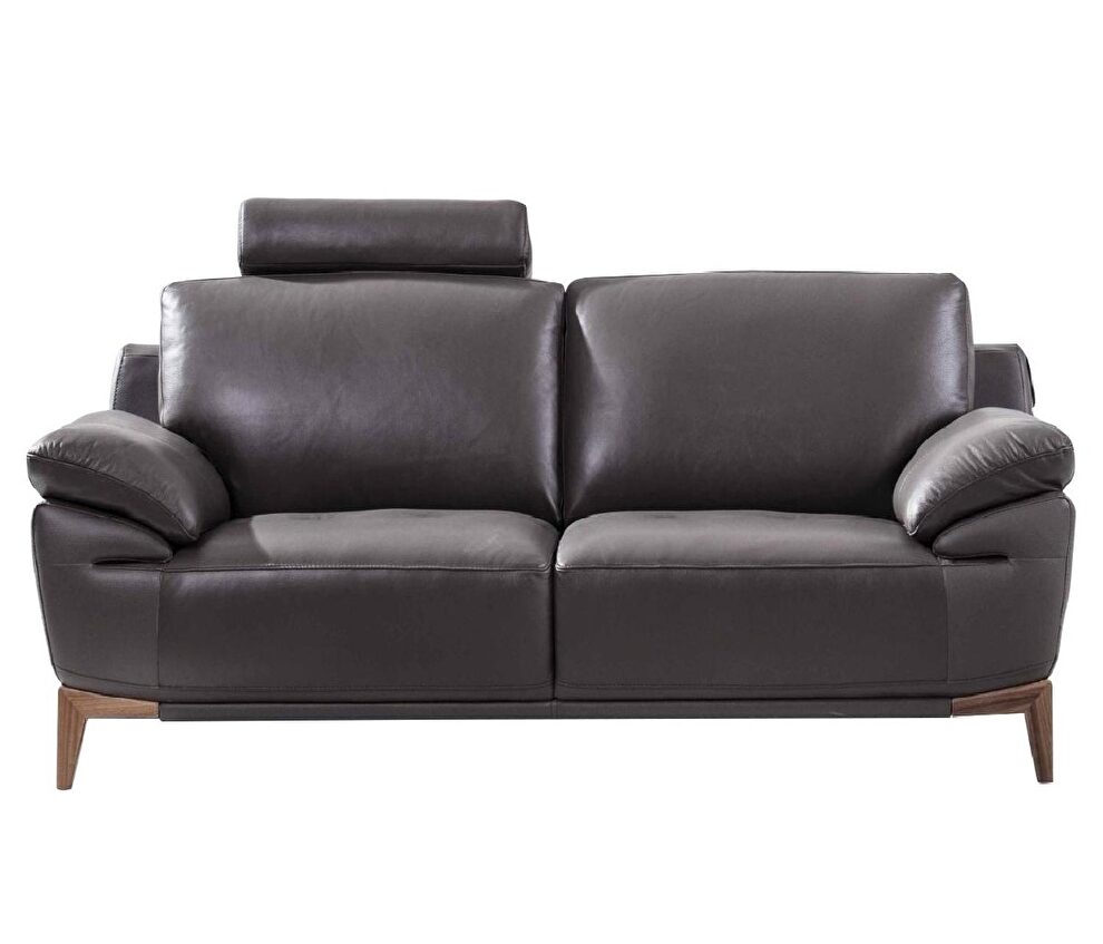 Modern gray leather loveseat w/ adjustable arms by Beverly Hills