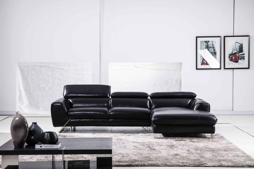 Modern low-profile sectional in black leather by Beverly Hills