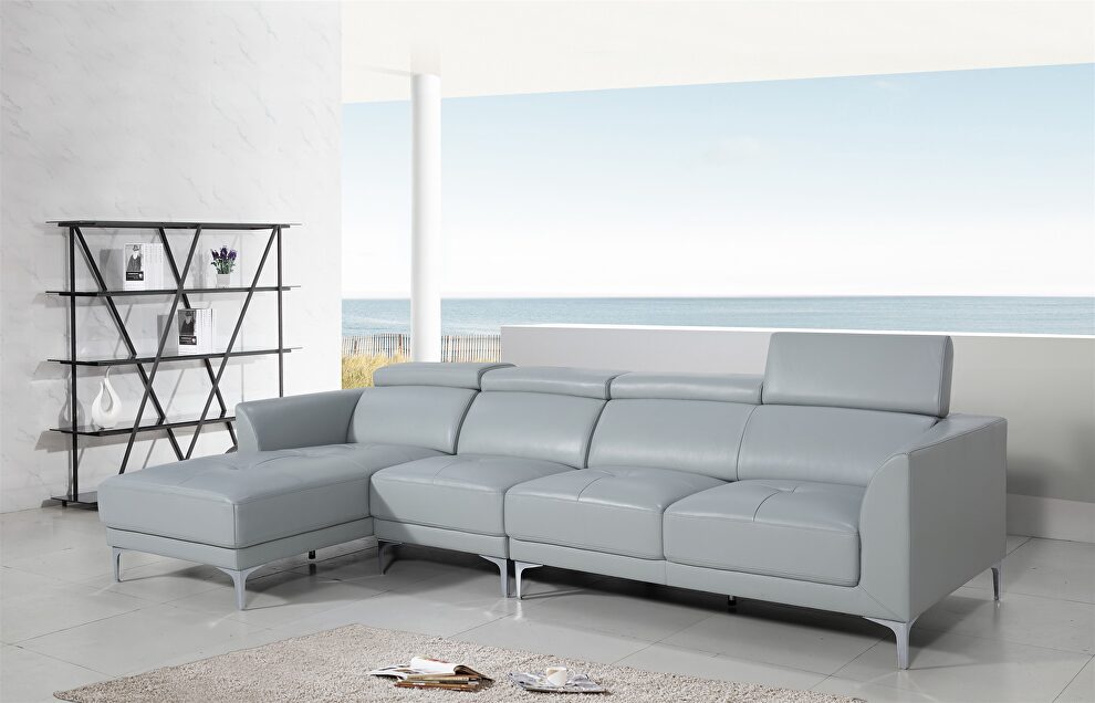 Sleek modern left-facing gray leather sectional by Beverly Hills