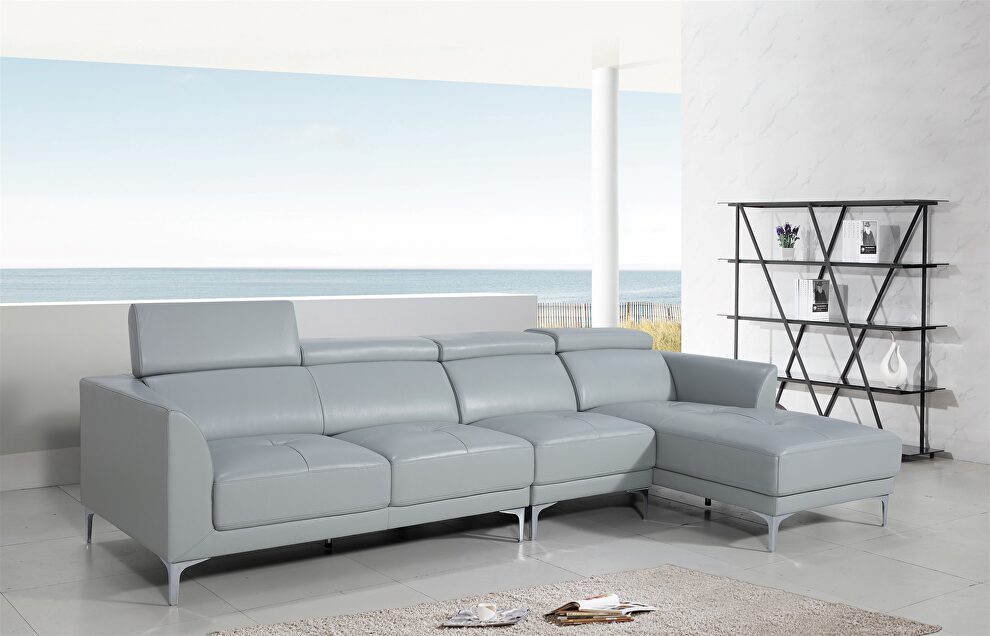 Sleek modern right-facing gray leather sectional by Beverly Hills