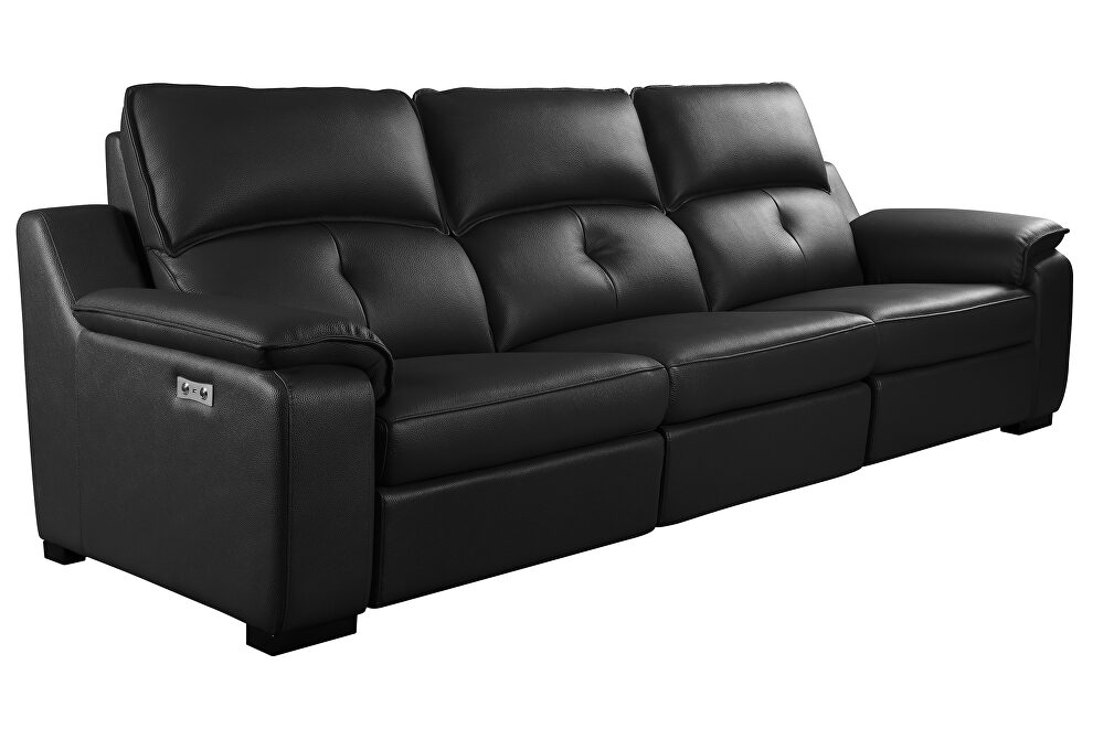 Thick black leather oversized recliner sofa w/ 2 recliners by Beverly Hills
