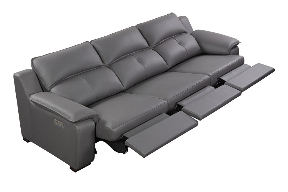 Thick gray leather oversized recliner sofa w/ 2 recliners by Beverly Hills