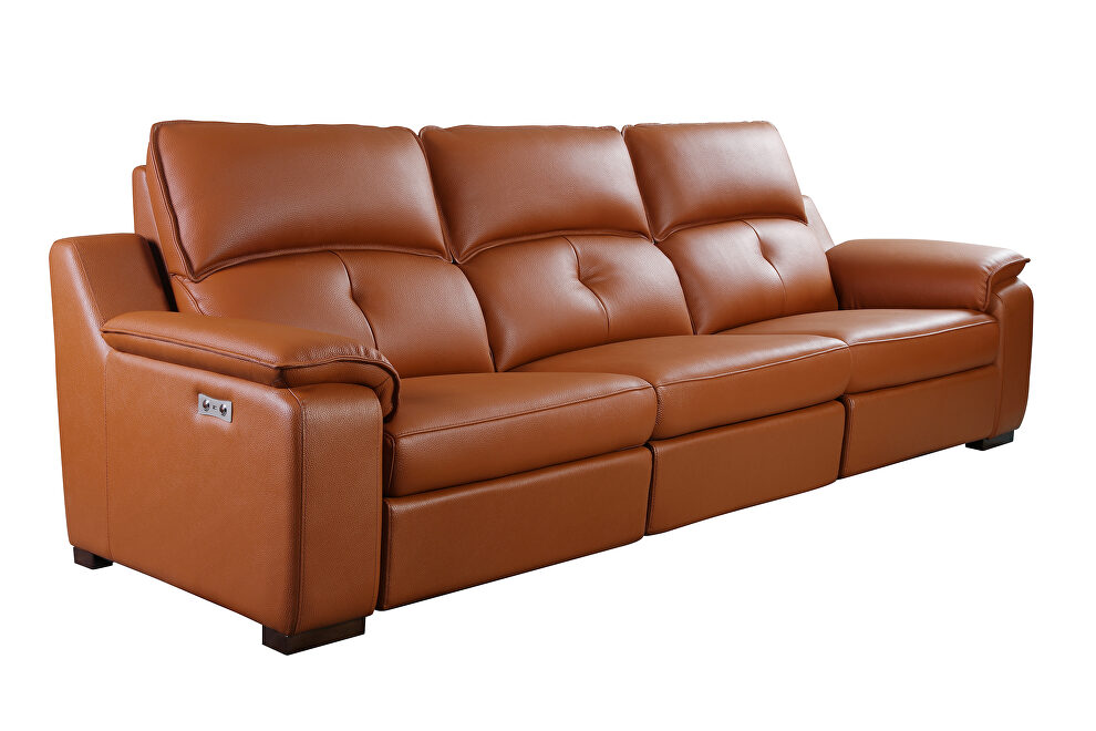 Thick orange leather oversized recliner sofa w/ 2 recliners by Beverly Hills
