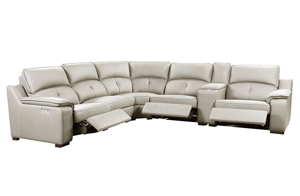 6pcs powered recliner sectional couch in smoke taupe by Beverly Hills