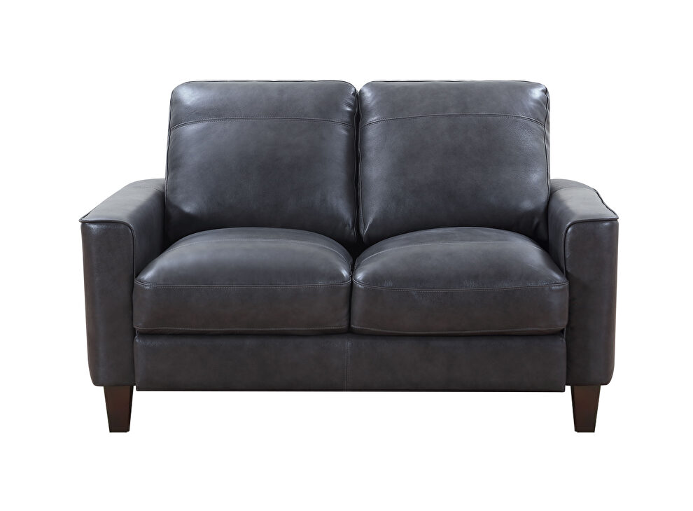 Heritage gray leather / split casual style loveseat by Beverly Hills