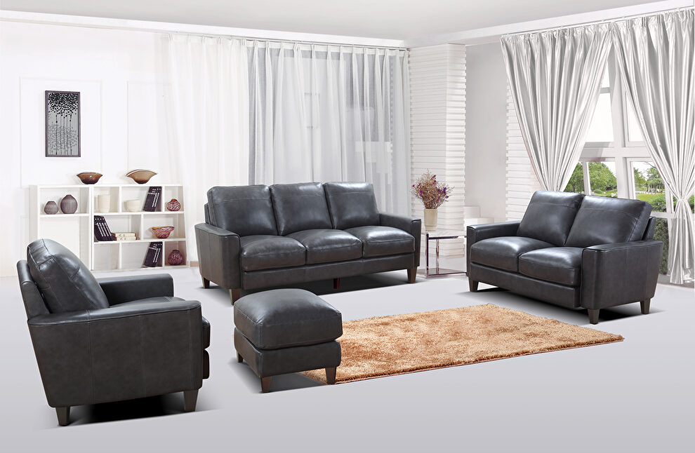 Heritage gray leather / split casual style sofa by Beverly Hills