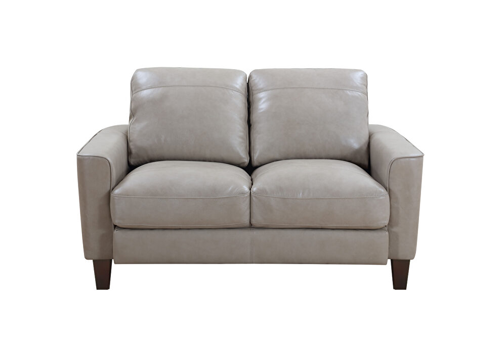Taupe leather / split casual style loveseat by Beverly Hills