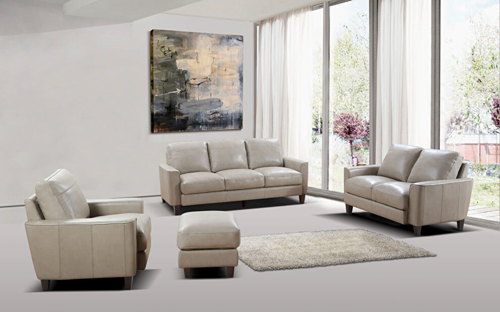 Taupe leather / split casual style sofa by Beverly Hills