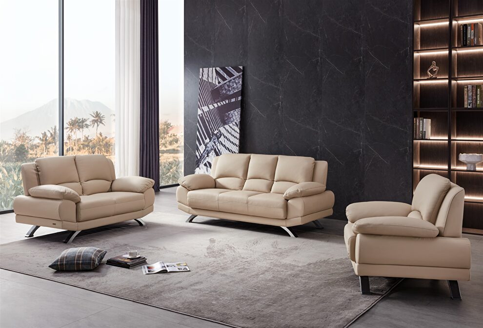 Beige modern black leather sofa by Beverly Hills