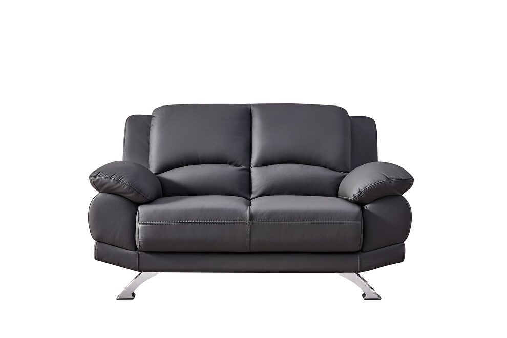 Gray modern black leather loveseat by Beverly Hills