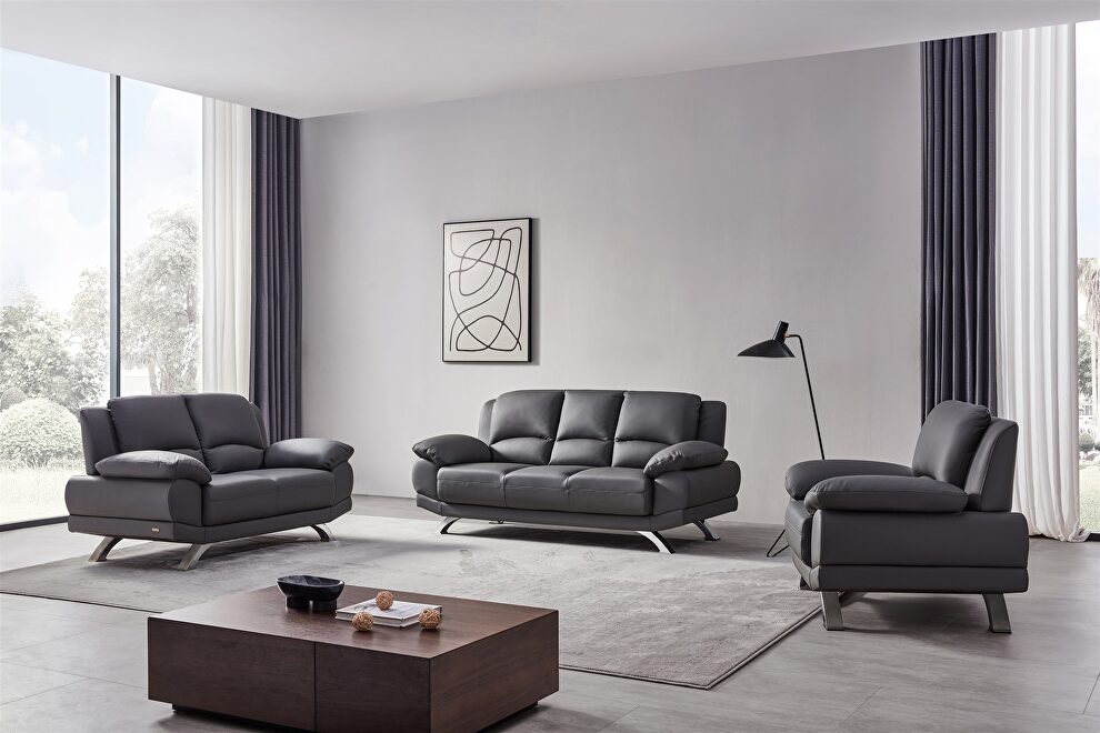 Gray modern black leather sofa by Beverly Hills