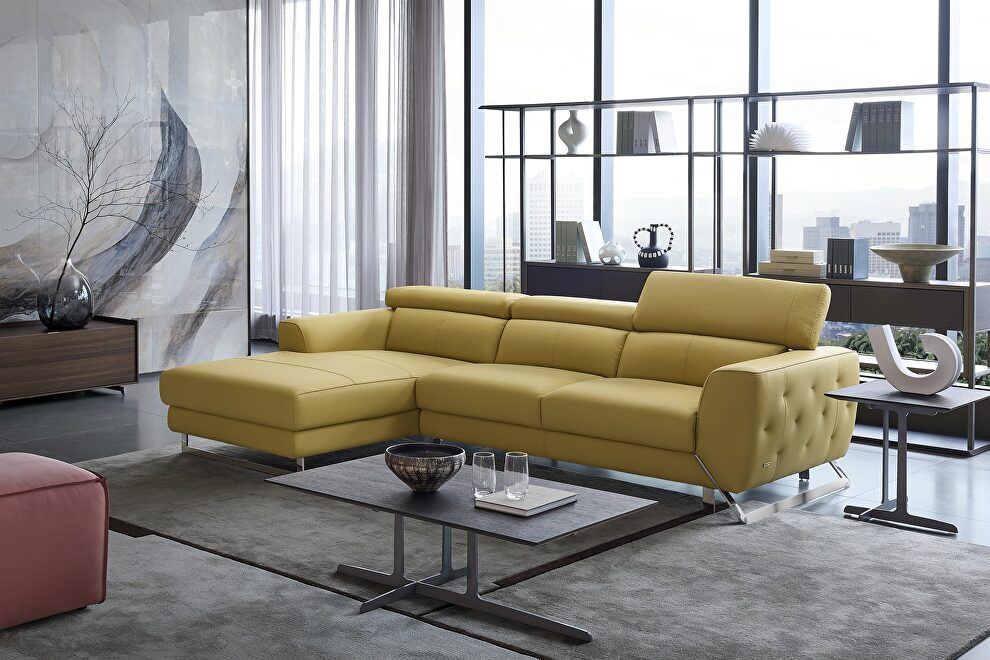 Motion headrests left-facing mustard leather sectional sofa by Beverly Hills