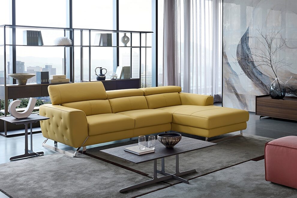 Motion headrests right-facing mustard leather sectional sofa by Beverly Hills