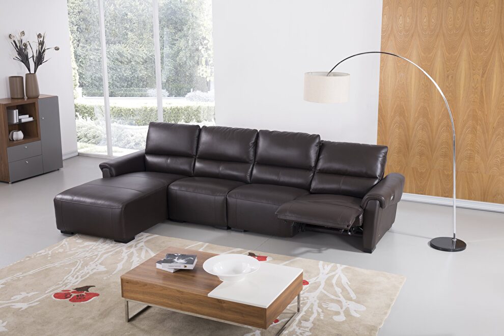 Electric recliner dark brown left-facing leather sectional by Beverly Hills