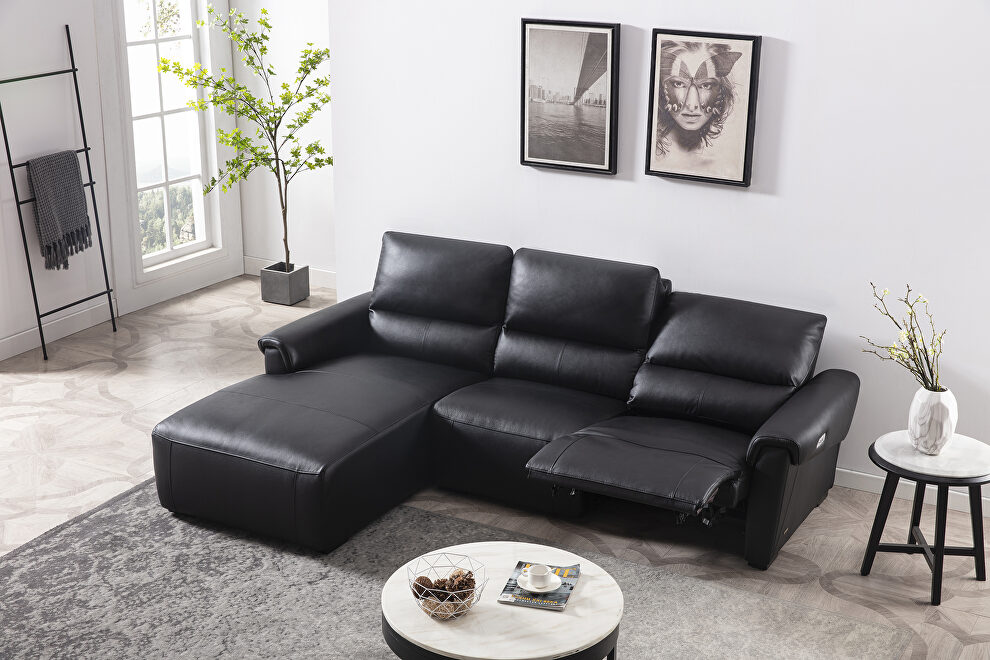 Electric recliner left-facing black leather sectional by Beverly Hills