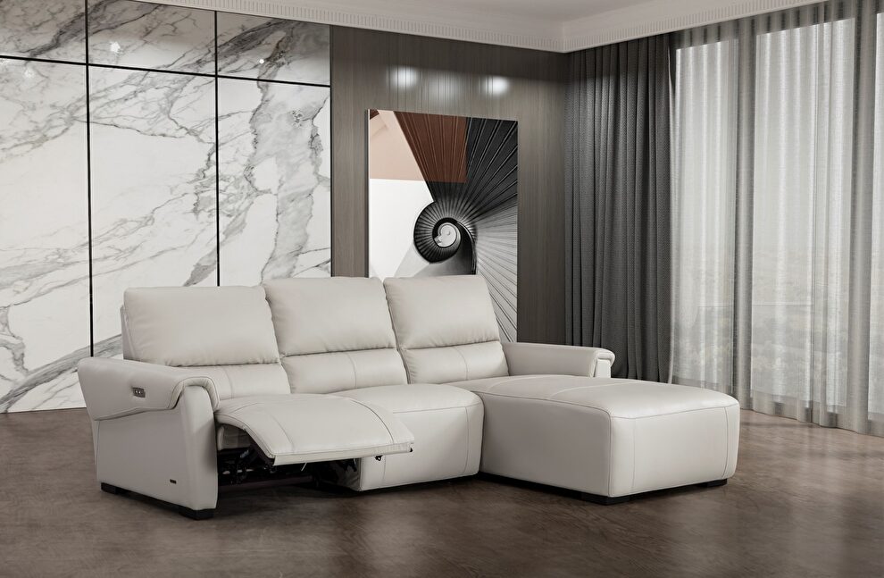 Electric recliner smoke gray right-facing leather sectional by Beverly Hills