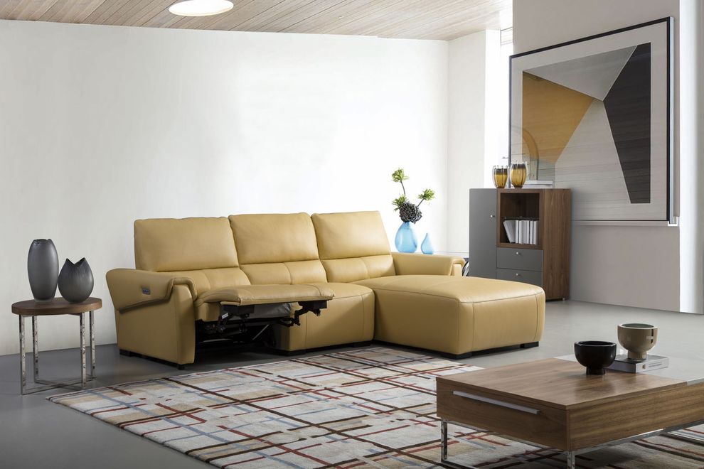 Electric recliner mustard leather sectional by Beverly Hills