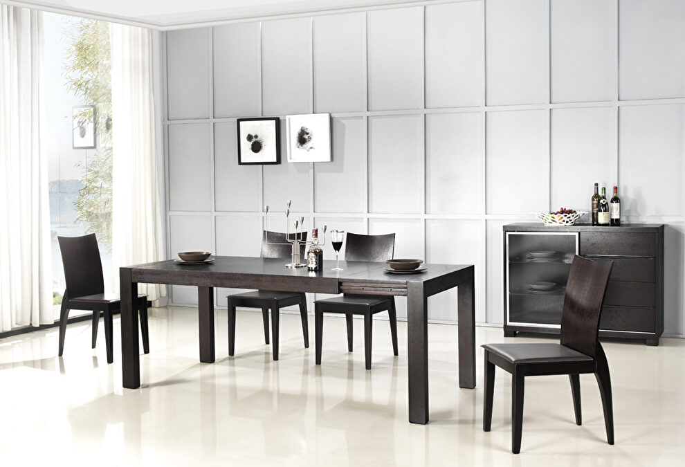 Extendable solid wenge hardwood dining table by Beverly Hills