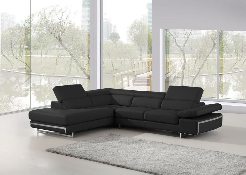 Motion headrests black sectional w/ steel legs by Beverly Hills