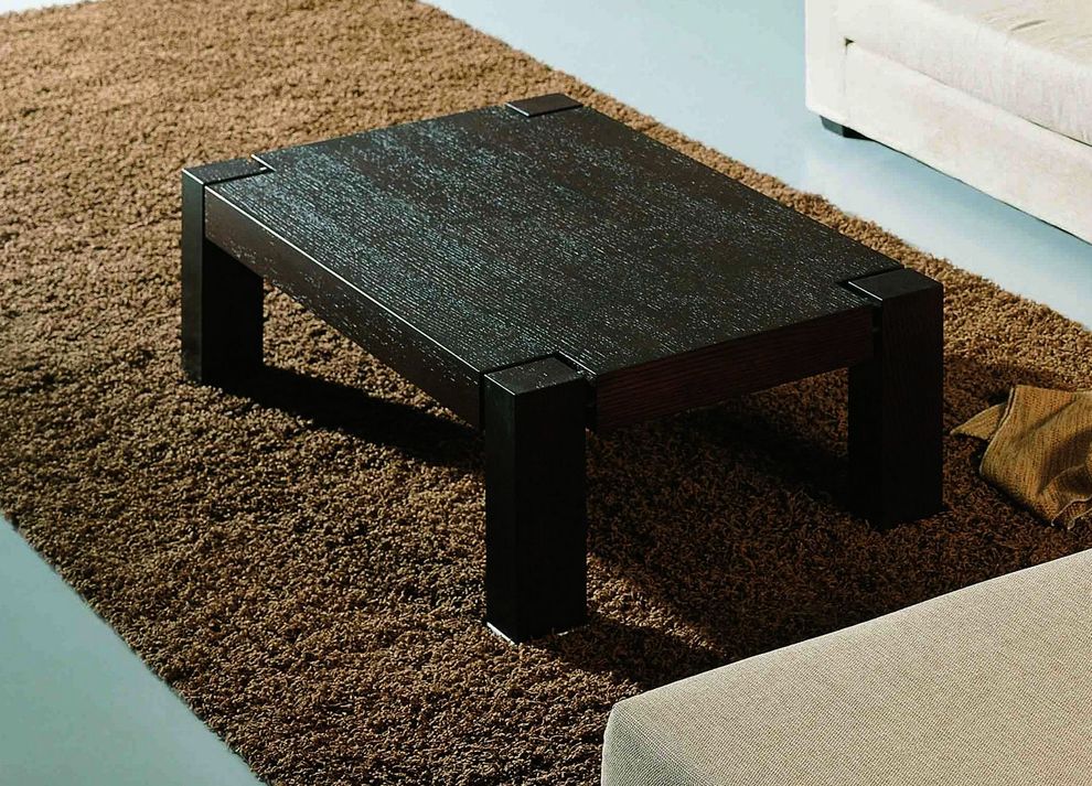 Oak veneer dark brown low-profile coffee table by Beverly Hills