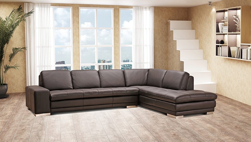 Italian full leather dark chocolate sectional sofa by Beverly Hills